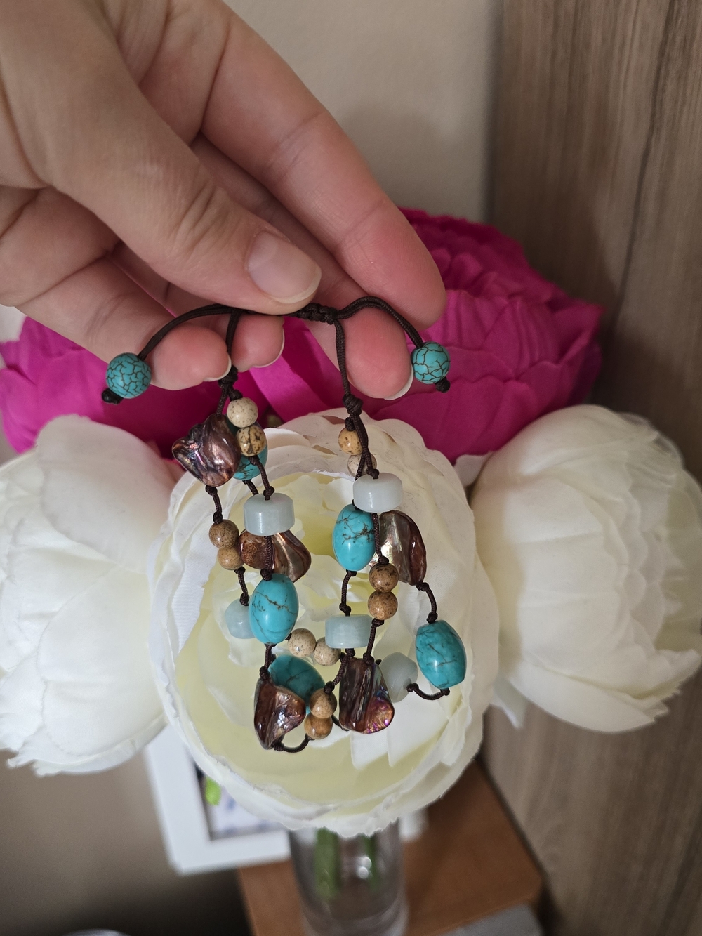 Handcrafted Turquoise and Brown Beaded Women's Bracelet